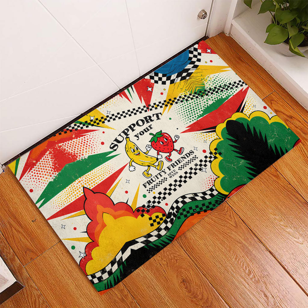 Support Your Fruity Friends Love Wins Gay Pride Rubber Doormat LGBTQ Retro 30s Cartoon Checkered TS04 - Polynesian Pride