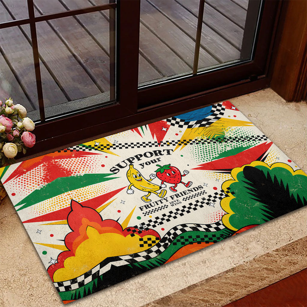 Support Your Fruity Friends Love Wins Gay Pride Rubber Doormat LGBTQ Retro 30s Cartoon Checkered TS04 - Polynesian Pride