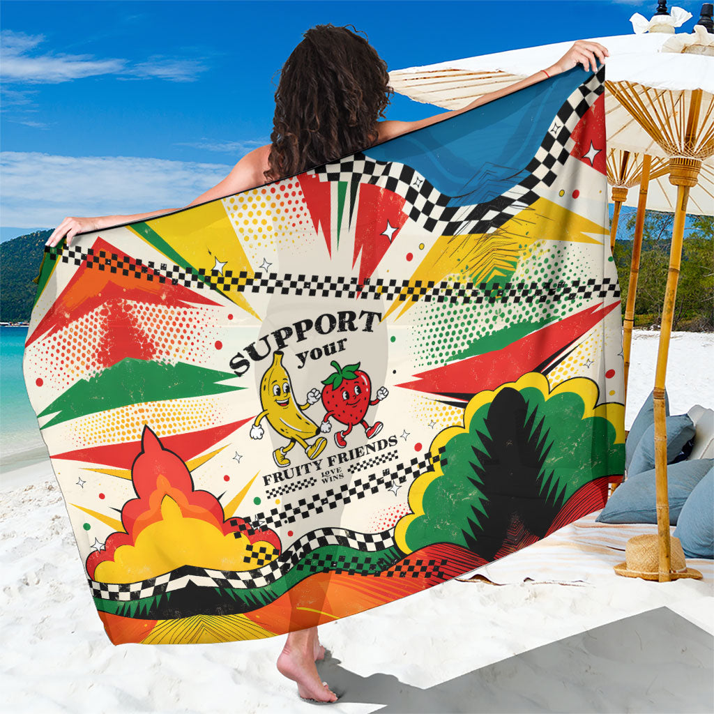 Support Your Fruity Friends Love Wins Gay Pride Sarong LGBTQ Retro 30s Cartoon Checkered TS04 One Size 44 x 66 inches White Yellow - Polynesian Pride