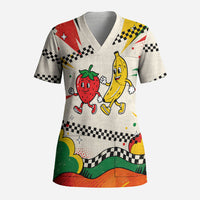 Support Your Fruity Friends Love Wins Gay Pride Scrub Top LGBTQ Retro 30s Cartoon Checkered