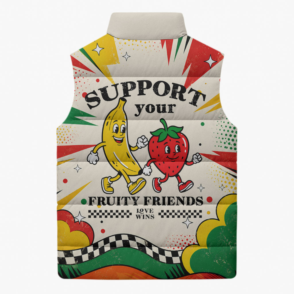 Support Your Fruity Friends Love Wins Gay Pride Sleeveless Puffer Jacket LGBTQ Retro 30s Cartoon Checkered TS04 - Polynesian Pride