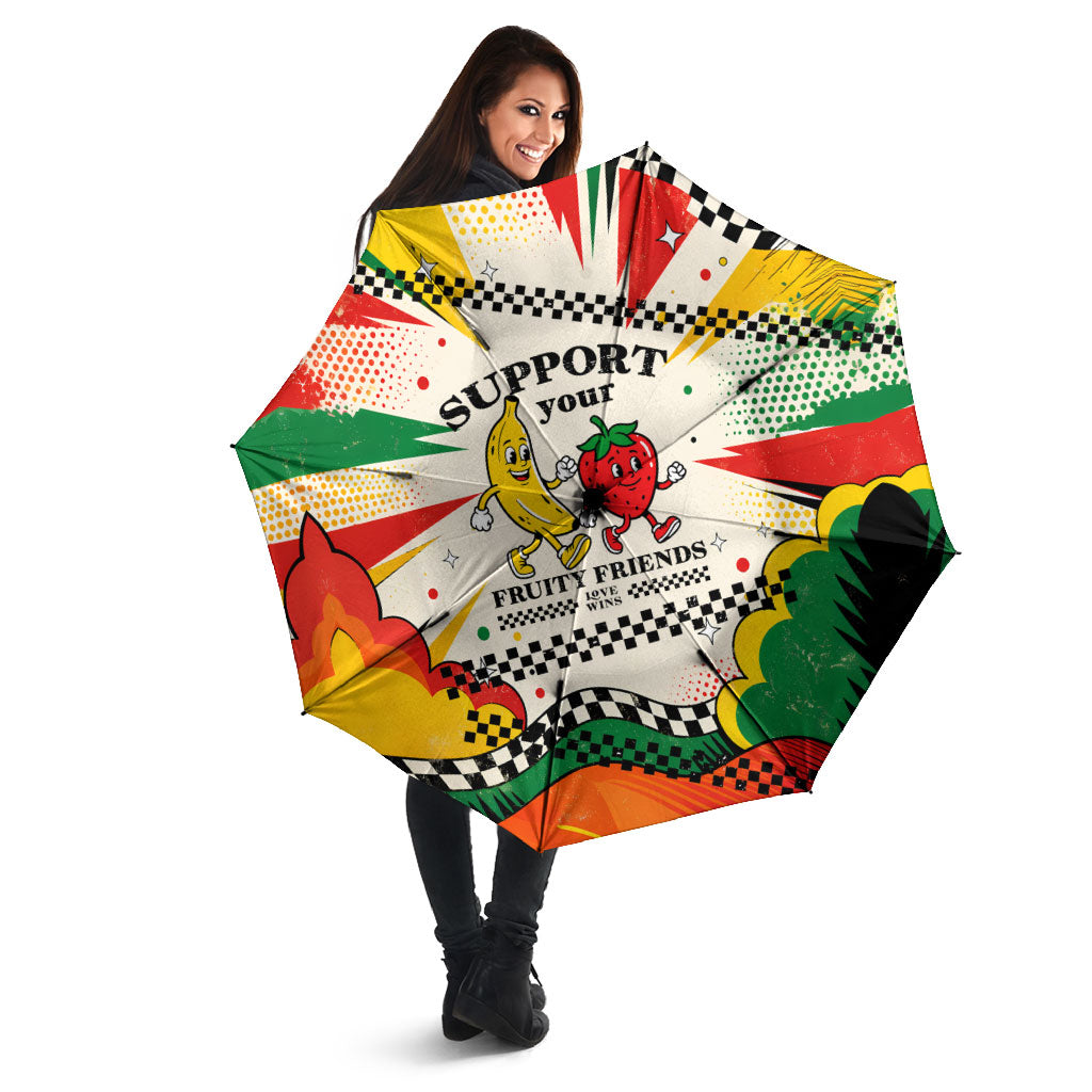 Support Your Fruity Friends Love Wins Gay Pride Umbrella LGBTQ Retro 30s Cartoon Checkered TS04 - Polynesian Pride