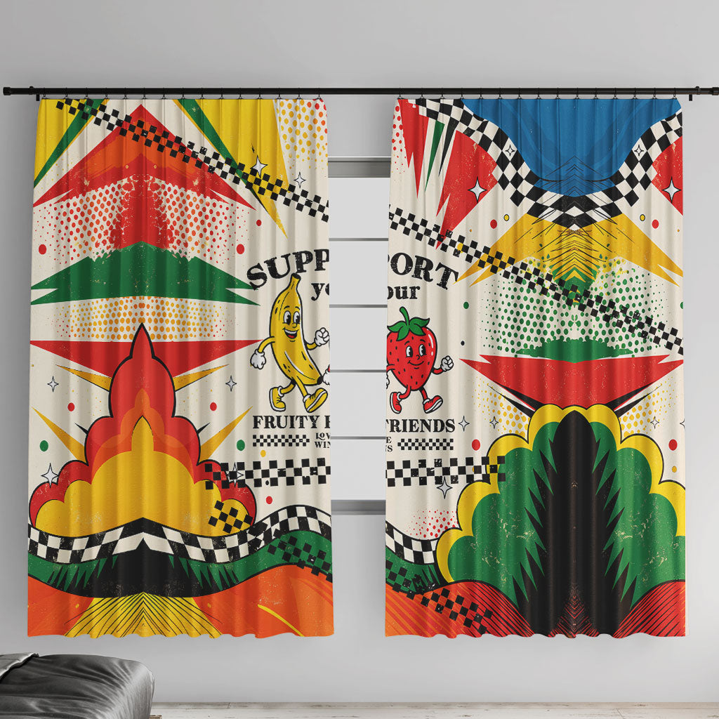 Support Your Fruity Friends Love Wins Gay Pride Window Curtain LGBTQ Retro 30s Cartoon Checkered TS04 With Hooks White Yellow - Polynesian Pride