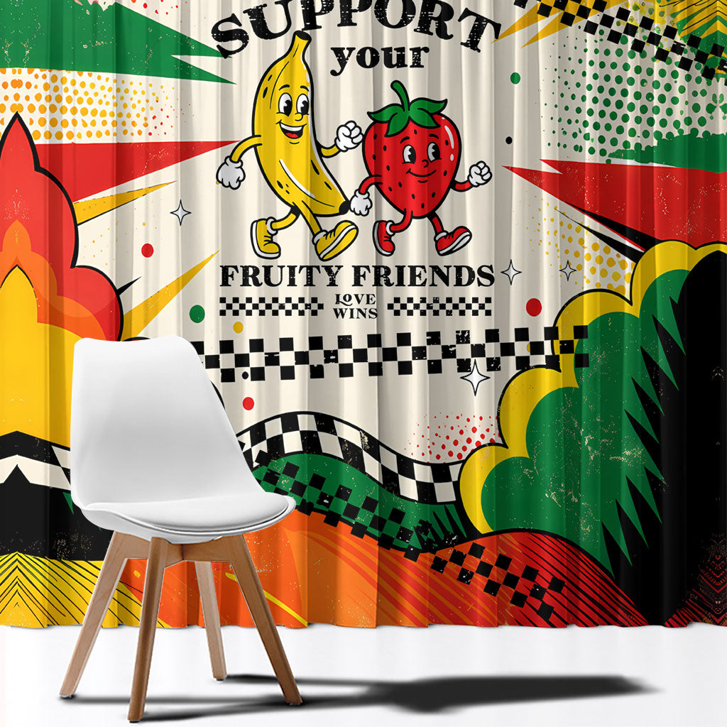 Support Your Fruity Friends Love Wins Gay Pride Window Curtain LGBTQ Retro 30s Cartoon Checkered TS04 - Polynesian Pride