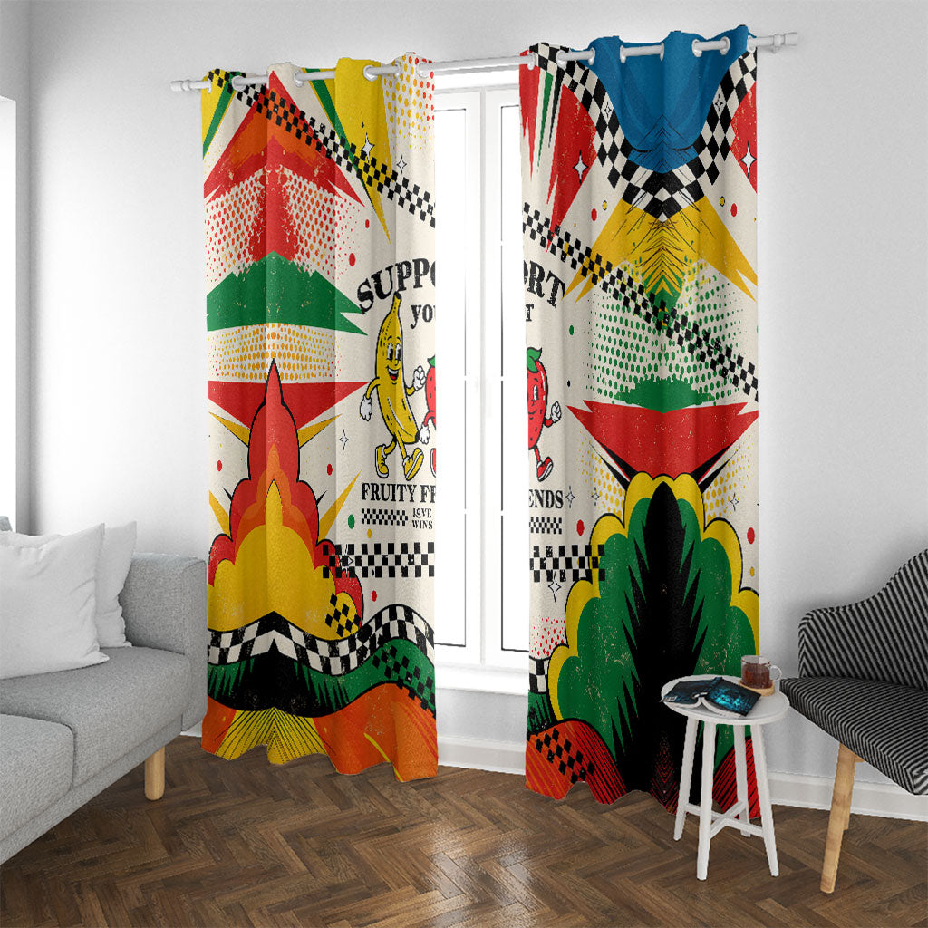 Support Your Fruity Friends Love Wins Gay Pride Window Curtain LGBTQ Retro 30s Cartoon Checkered TS04 With Grommets White Yellow - Polynesian Pride