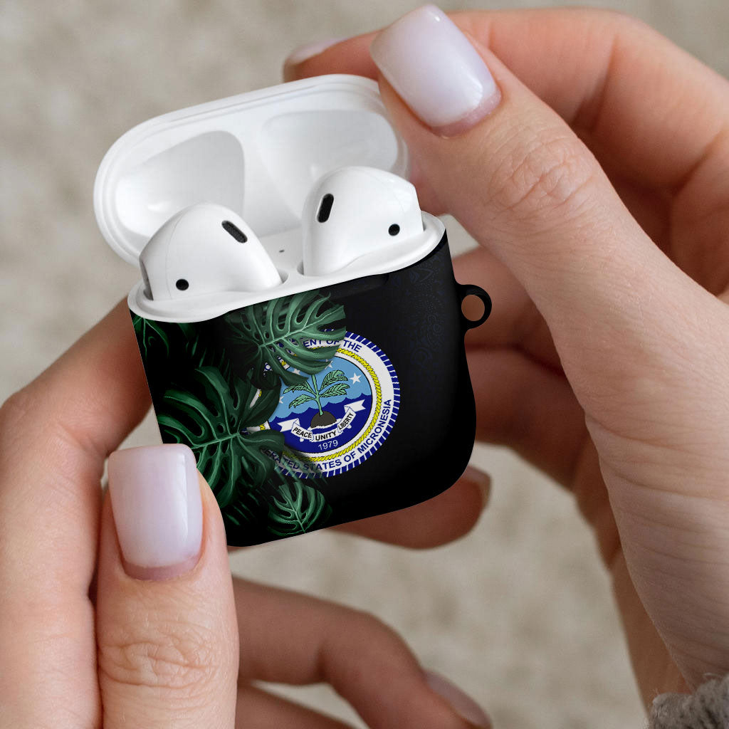 Federated States Of Micronesia AirPods Case FSM Tropical Monstera Leaf Dark Tribal Pattern TS04 - Polynesian Pride