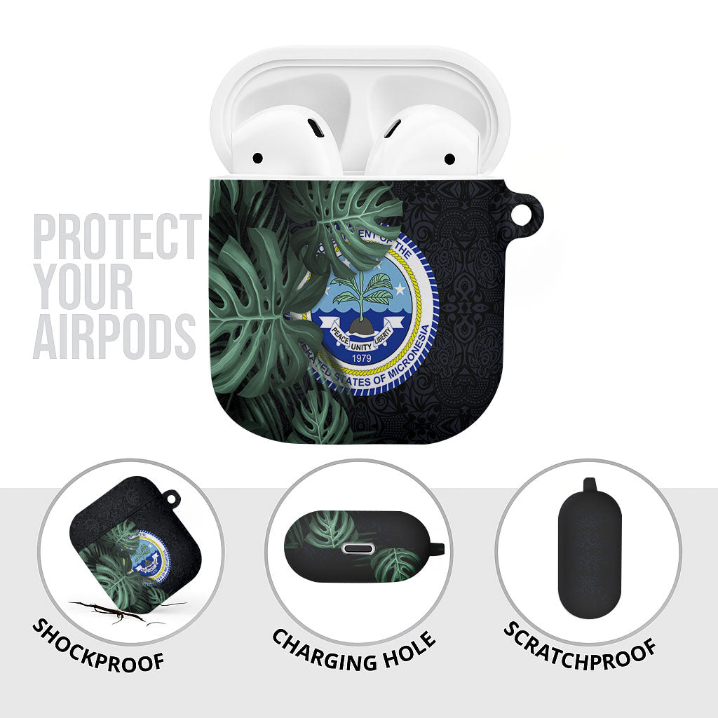 Federated States Of Micronesia AirPods Case FSM Tropical Monstera Leaf Dark Tribal Pattern TS04 - Polynesian Pride