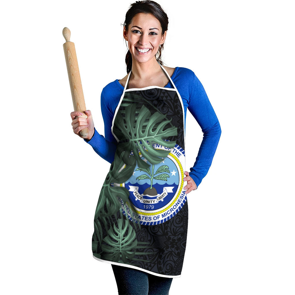 Federated States Of Micronesia Apron FSM Tropical Monstera Leaf Dark Tribal Pattern TS04 - Polynesian Pride