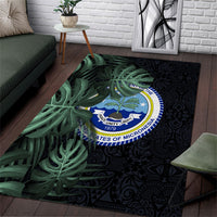 Federated States Of Micronesia Area Rug FSM Tropical Monstera Leaf Dark Tribal Pattern TS04 Black Green - Polynesian Pride