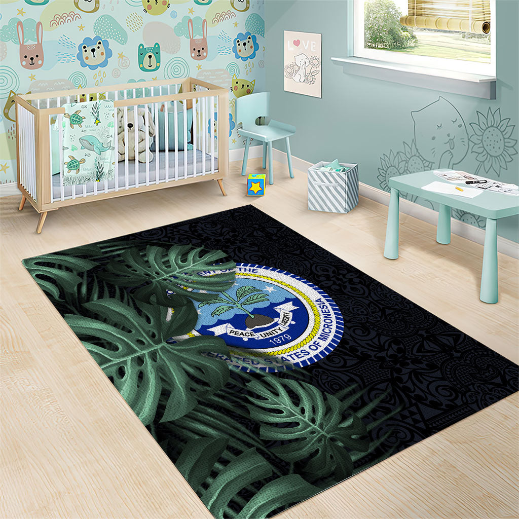 Federated States Of Micronesia Area Rug FSM Tropical Monstera Leaf Dark Tribal Pattern TS04 - Polynesian Pride