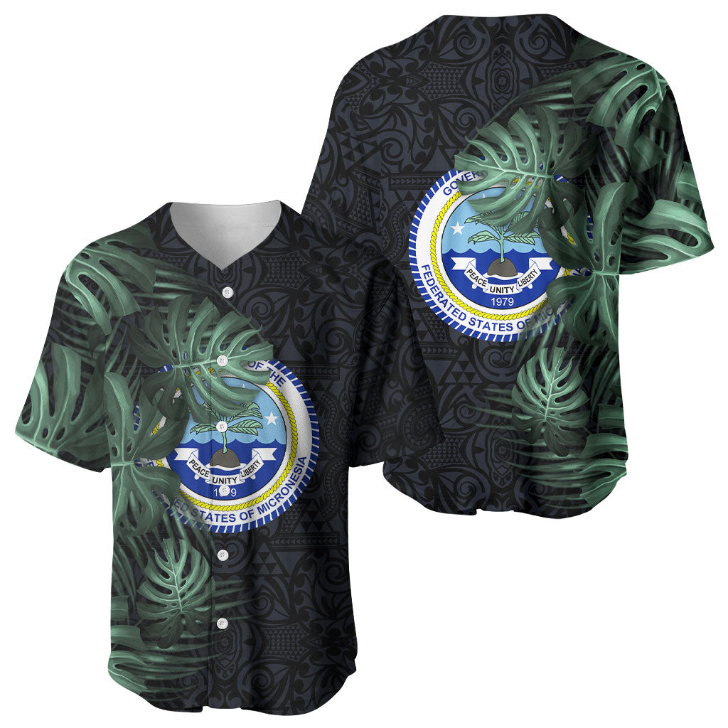 Federated States Of Micronesia Baseball Jersey FSM Tropical Monstera Leaf Dark Tribal Pattern TS04 - Polynesian Pride