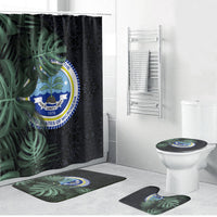 Federated States Of Micronesia Bathroom Set FSM Tropical Monstera Leaf Dark Tribal Pattern TS04 Bathroom Set (4 pcs) Black Green - Polynesian Pride