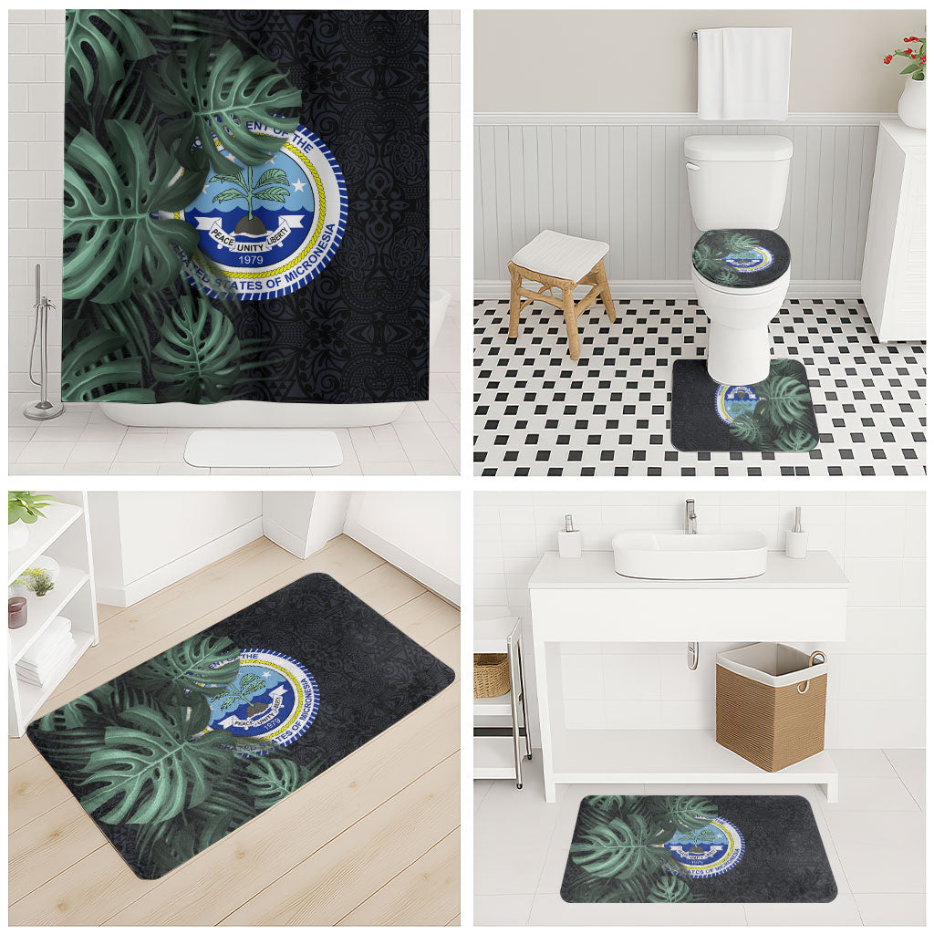 Federated States Of Micronesia Bathroom Set FSM Tropical Monstera Leaf Dark Tribal Pattern TS04 - Polynesian Pride