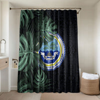 Federated States Of Micronesia Bathroom Set FSM Tropical Monstera Leaf Dark Tribal Pattern TS04 Shower Curtain Only Black Green - Polynesian Pride
