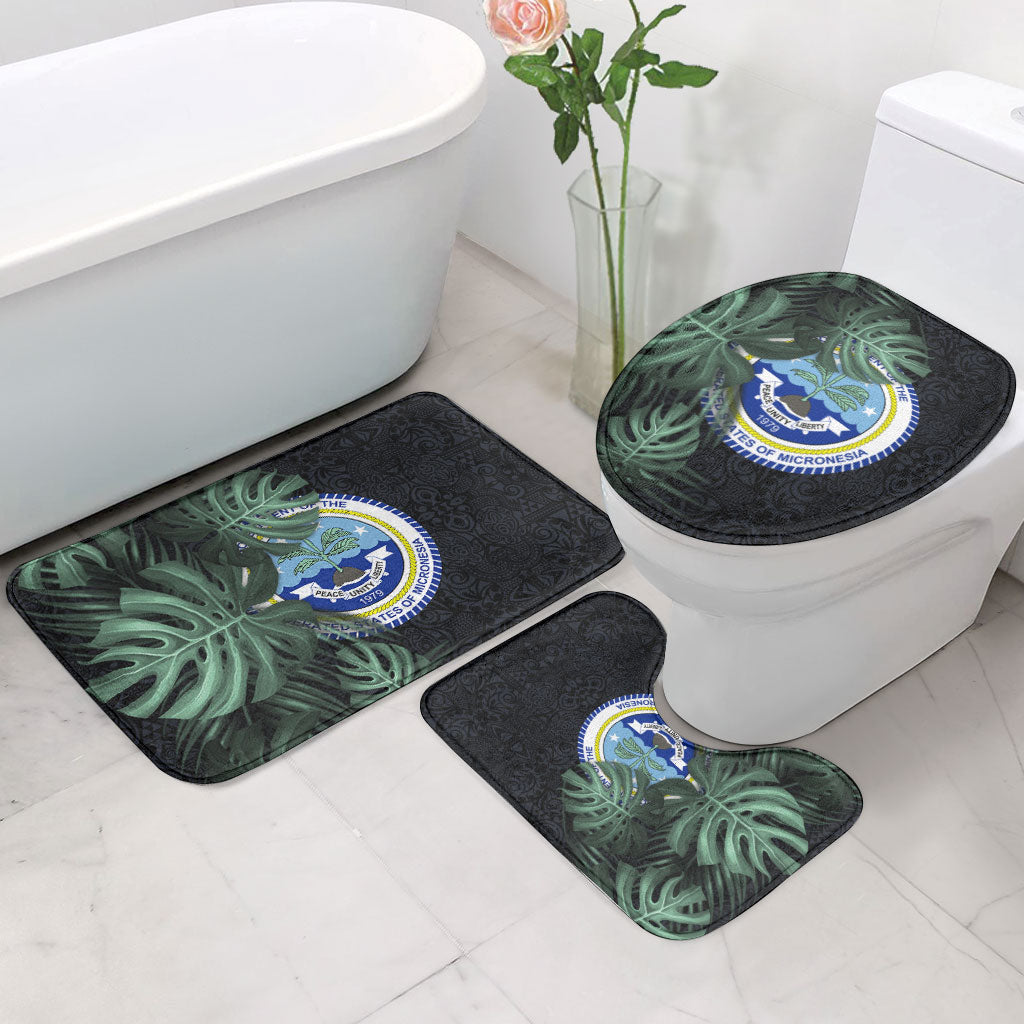 Federated States Of Micronesia Bathroom Set FSM Tropical Monstera Leaf Dark Tribal Pattern TS04 - Polynesian Pride
