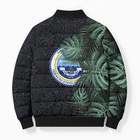 Federated States Of Micronesia Bomber Puffer Jacket FSM Tropical Monstera Leaf Dark Tribal Pattern TS04 - Polynesian Pride