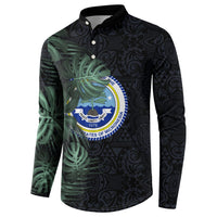 Federated States Of Micronesia Button Sweatshirt FSM Tropical Monstera Leaf Dark Tribal Pattern TS04 - Polynesian Pride
