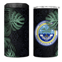 Federated States Of Micronesia 4 in 1 Can Cooler Tumbler FSM Tropical Monstera Leaf Dark Tribal Pattern TS04 One Size: 16 oz Black Green - Polynesian Pride