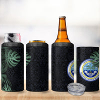 Federated States Of Micronesia 4 in 1 Can Cooler Tumbler FSM Tropical Monstera Leaf Dark Tribal Pattern TS04 - Polynesian Pride