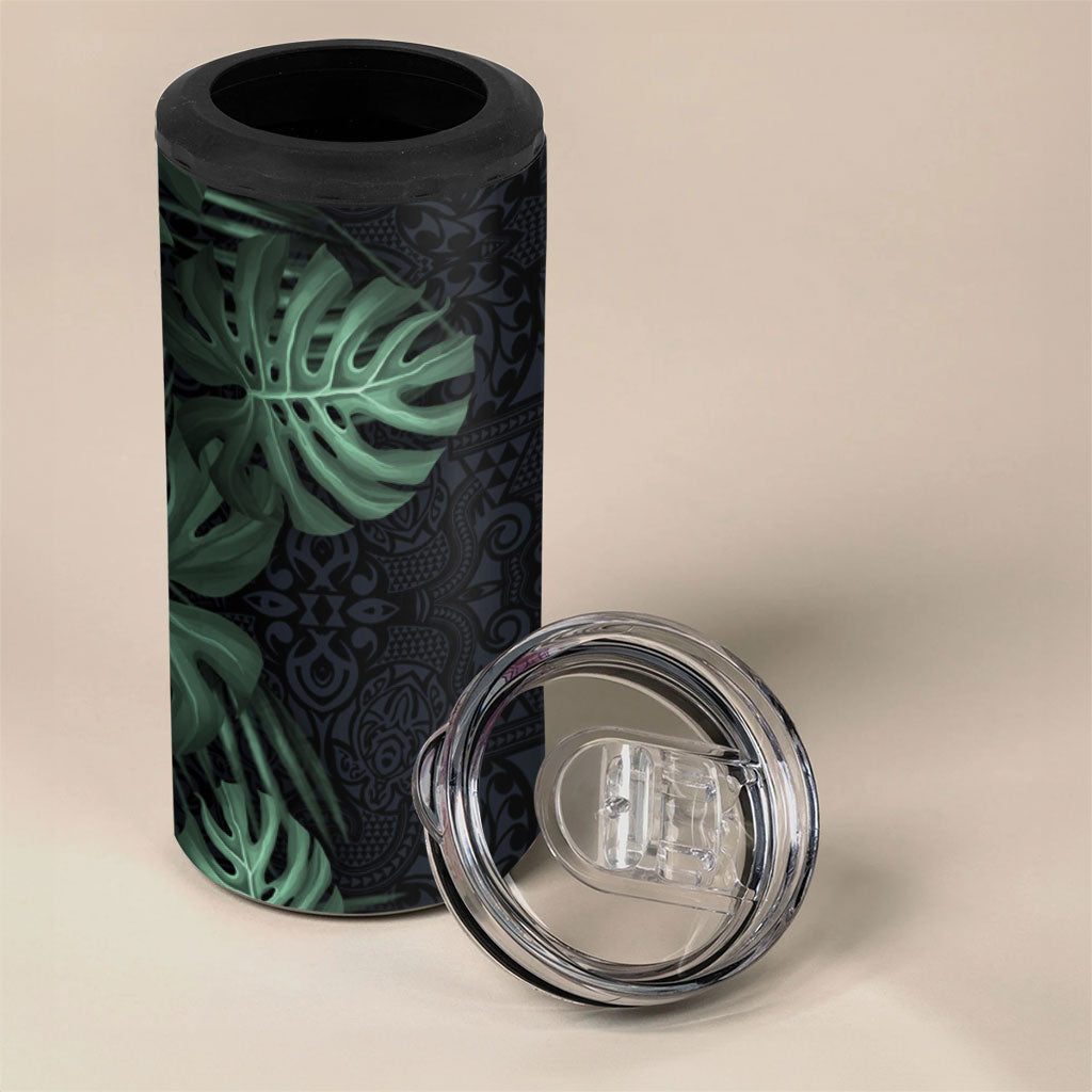 Federated States Of Micronesia 4 in 1 Can Cooler Tumbler FSM Tropical Monstera Leaf Dark Tribal Pattern TS04 - Polynesian Pride
