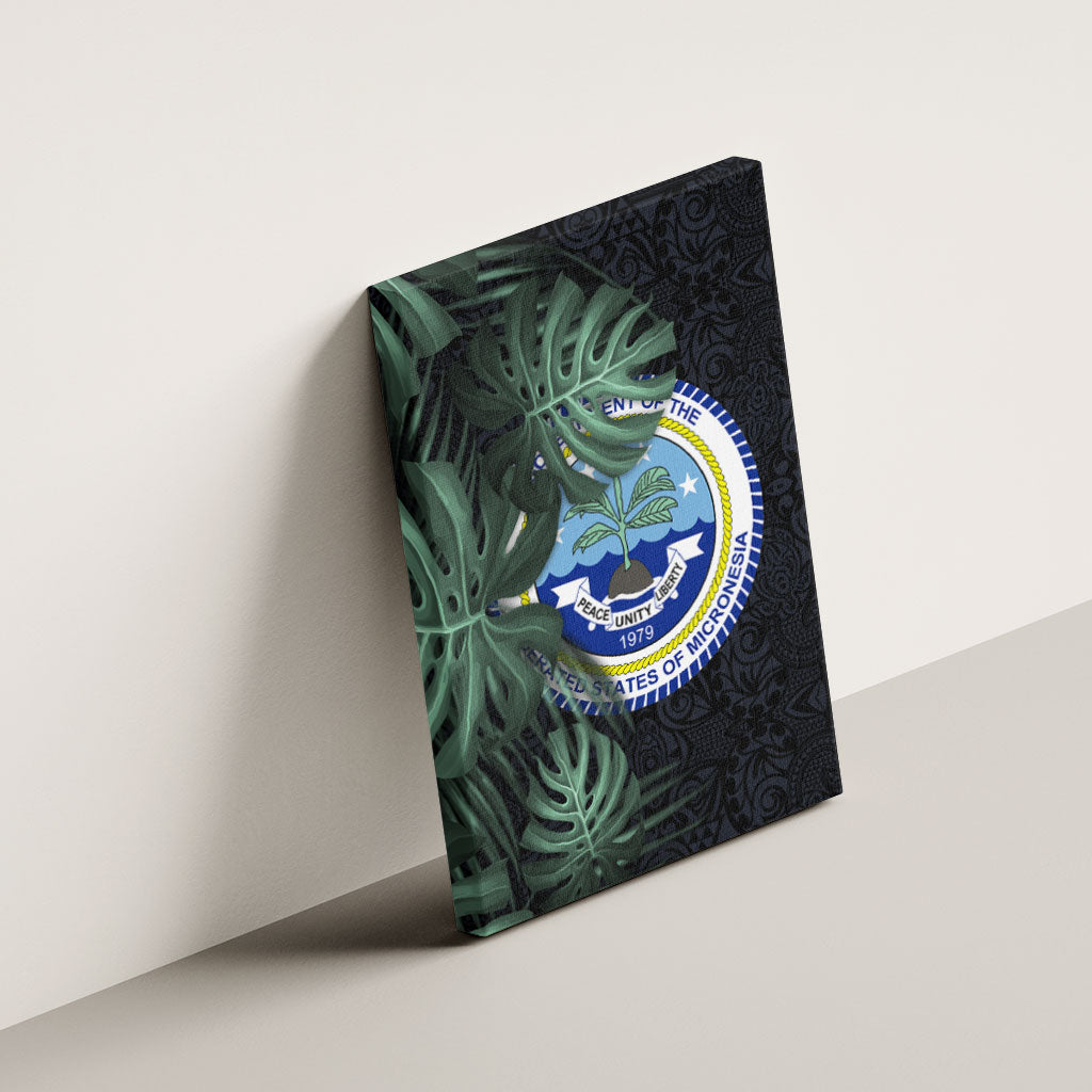 Federated States Of Micronesia Canvas Wall Art FSM Tropical Monstera Leaf Dark Tribal Pattern TS04 - Polynesian Pride