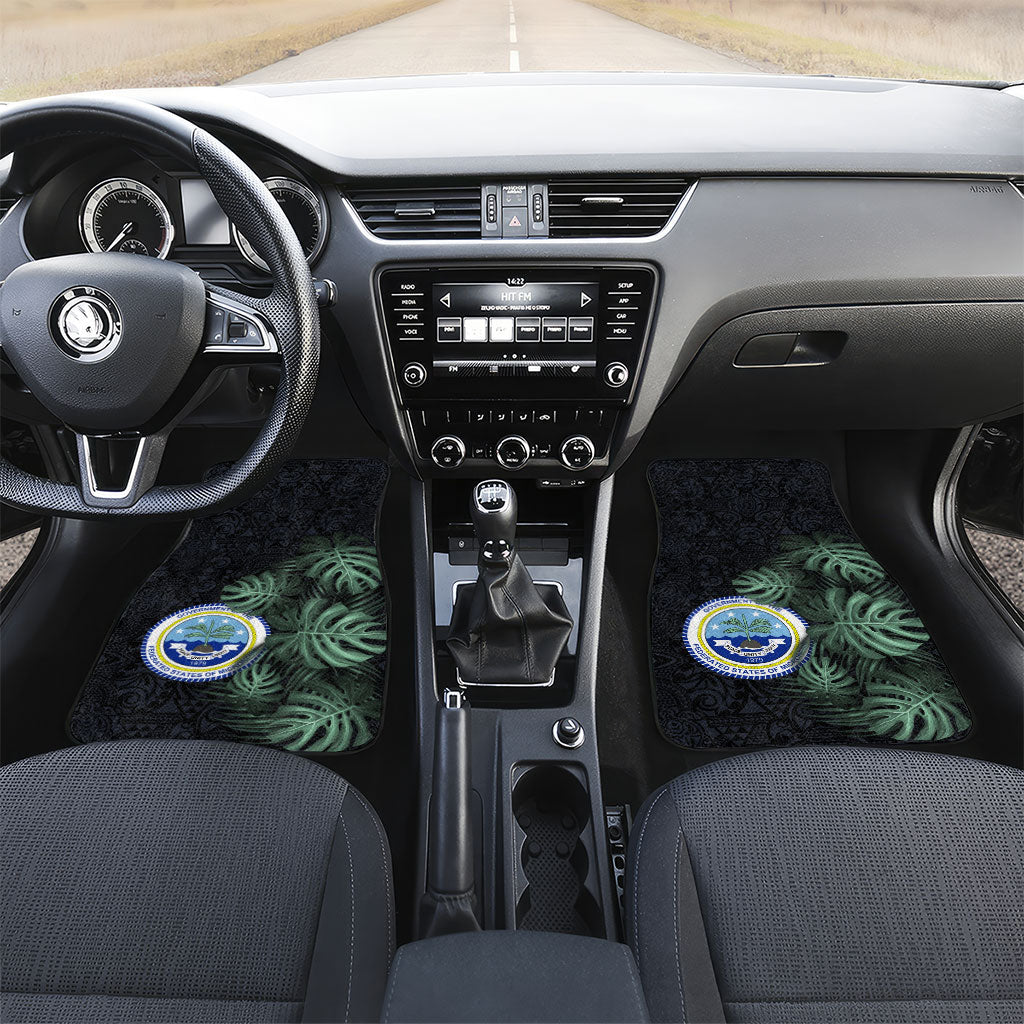 Federated States Of Micronesia Car Mats FSM Tropical Monstera Leaf Dark Tribal Pattern TS04 Set 2pcs - Front Black Green - Polynesian Pride
