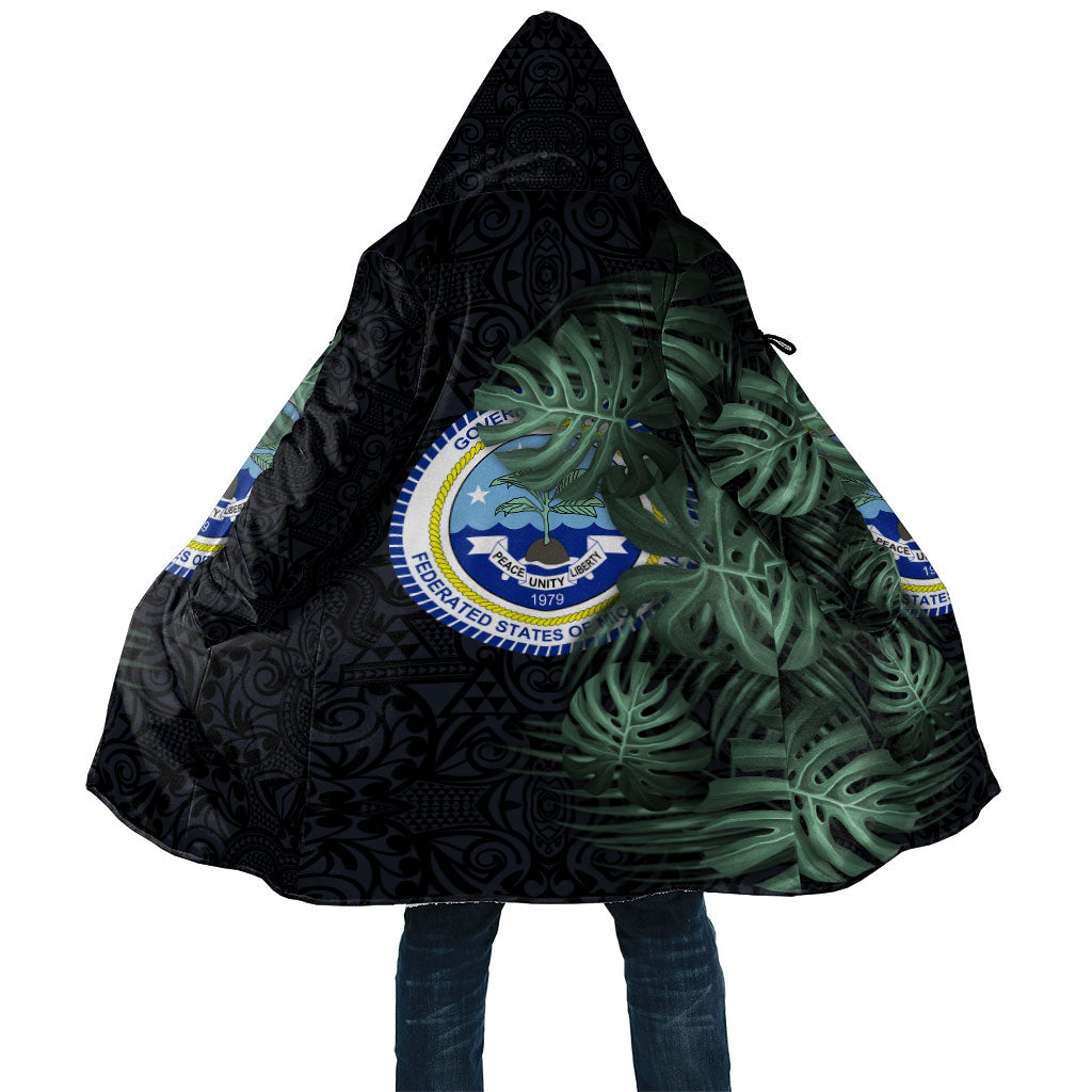 Federated States Of Micronesia Cloak FSM Tropical Monstera Leaf Dark Tribal Pattern TS04 Unisex Black Green - Polynesian Pride