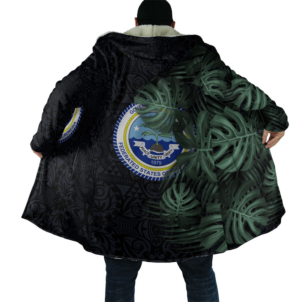 Federated States Of Micronesia Cloak FSM Tropical Monstera Leaf Dark Tribal Pattern TS04 - Polynesian Pride