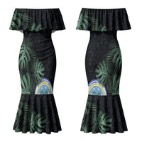 Federated States Of Micronesia Couples Matching Mermaid Dress and Long Sleeve Button Shirt FSM Tropical Monstera Leaf Dark Tribal Pattern TS04 - Polynesian Pride