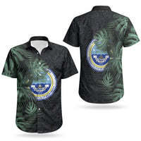 Federated States Of Micronesia Couples Matching Off Shoulder Maxi Dress and Hawaiian Shirt FSM Tropical Monstera Leaf Dark Tribal Pattern TS04 - Polynesian Pride