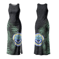 Federated States Of Micronesia Couples Matching Tank Maxi Dress and Long Sleeve Button Shirt FSM Tropical Monstera Leaf Dark Tribal Pattern TS04 - Polynesian Pride
