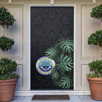 Federated States Of Micronesia Door Cover FSM Tropical Monstera Leaf Dark Tribal Pattern TS04 Black Green - Polynesian Pride