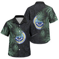 Federated States Of Micronesia Family Matching Tank Maxi Dress and Hawaiian Shirt FSM Tropical Monstera Leaf Dark Tribal Pattern TS04 Son's Shirt Black Green - Polynesian Pride