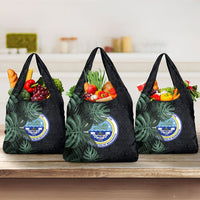 Federated States Of Micronesia Grocery Bag FSM Tropical Monstera Leaf Dark Tribal Pattern TS04 3-pack One Size Black Green - Polynesian Pride