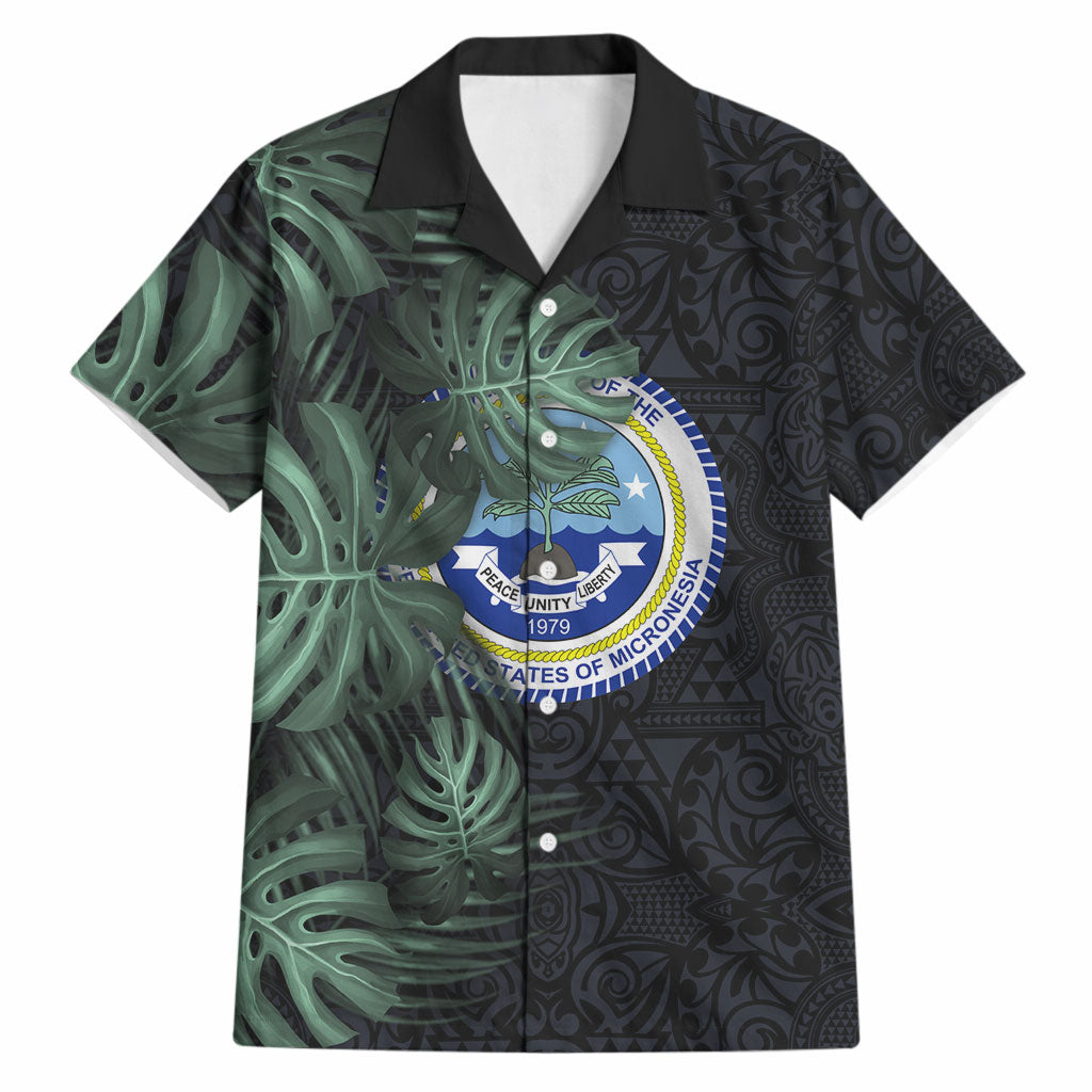 Federated States Of Micronesia Hawaiian Shirt FSM Tropical Monstera Leaf Dark Tribal Pattern TS04 Black Green - Polynesian Pride