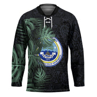 Federated States Of Micronesia Hockey Jersey FSM Tropical Monstera Leaf Dark Tribal Pattern TS04 Unisex Black Green - Polynesian Pride