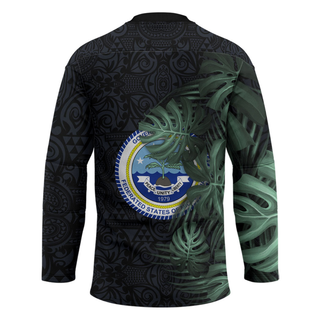 Federated States Of Micronesia Hockey Jersey FSM Tropical Monstera Leaf Dark Tribal Pattern TS04 - Polynesian Pride