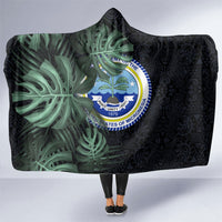 Federated States Of Micronesia Hooded Blanket FSM Tropical Monstera Leaf Dark Tribal Pattern TS04 One Size Black Green - Polynesian Pride