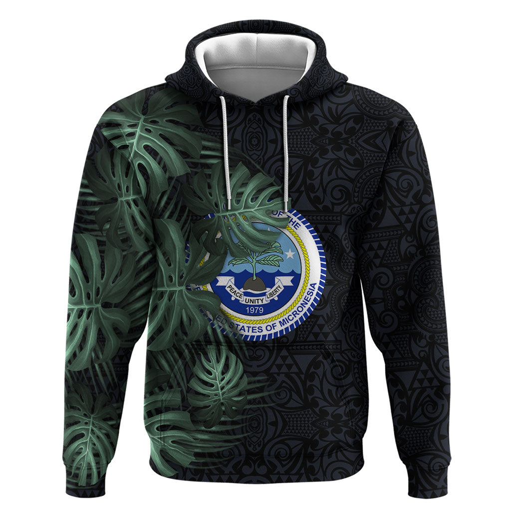 Federated States Of Micronesia Hoodie FSM Tropical Monstera Leaf Dark Tribal Pattern TS04 Pullover Hoodie Black Green - Polynesian Pride