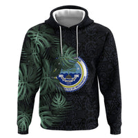 Federated States Of Micronesia Hoodie FSM Tropical Monstera Leaf Dark Tribal Pattern TS04 Pullover Hoodie Black Green - Polynesian Pride