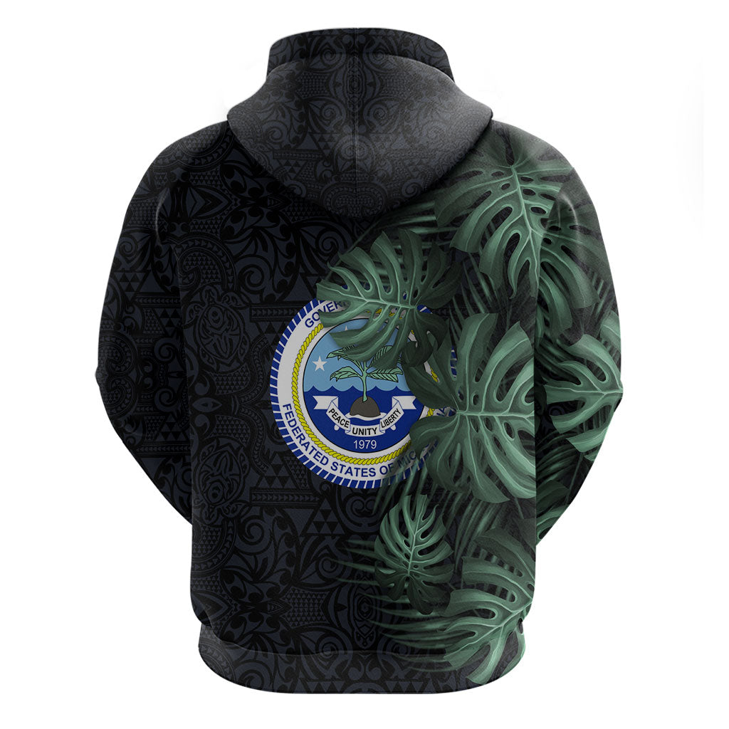 Federated States Of Micronesia Hoodie FSM Tropical Monstera Leaf Dark Tribal Pattern TS04 - Polynesian Pride