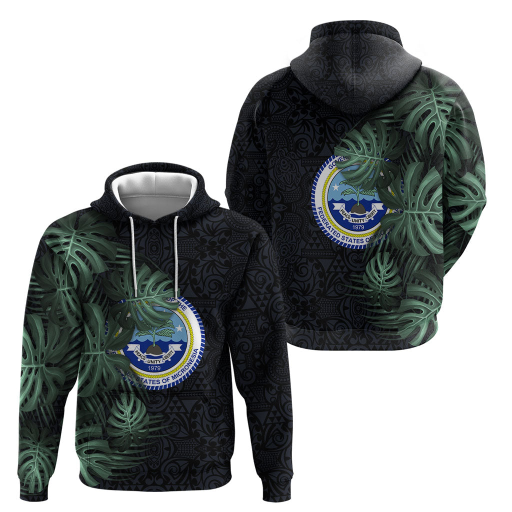 Federated States Of Micronesia Hoodie FSM Tropical Monstera Leaf Dark Tribal Pattern TS04 - Polynesian Pride
