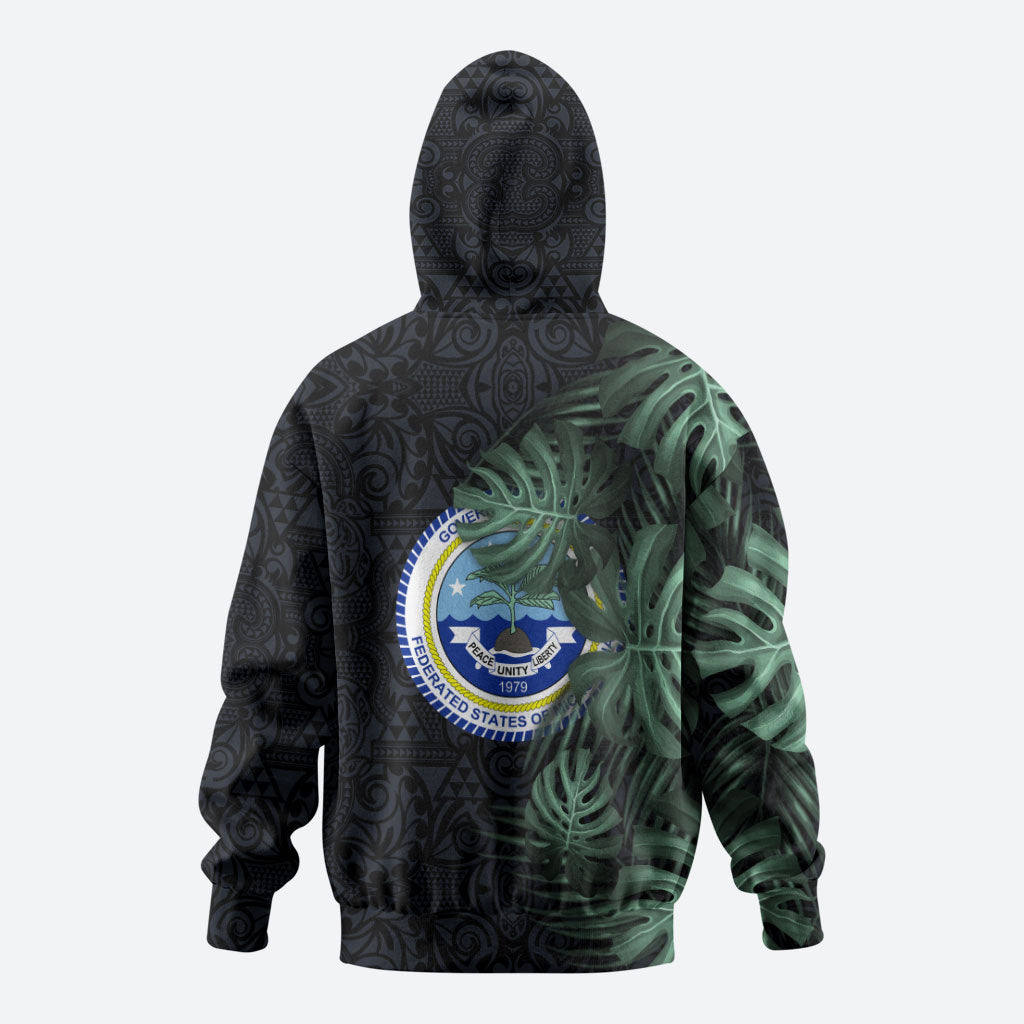 Federated States Of Micronesia Hoodie FSM Tropical Monstera Leaf Dark Tribal Pattern TS04 - Polynesian Pride