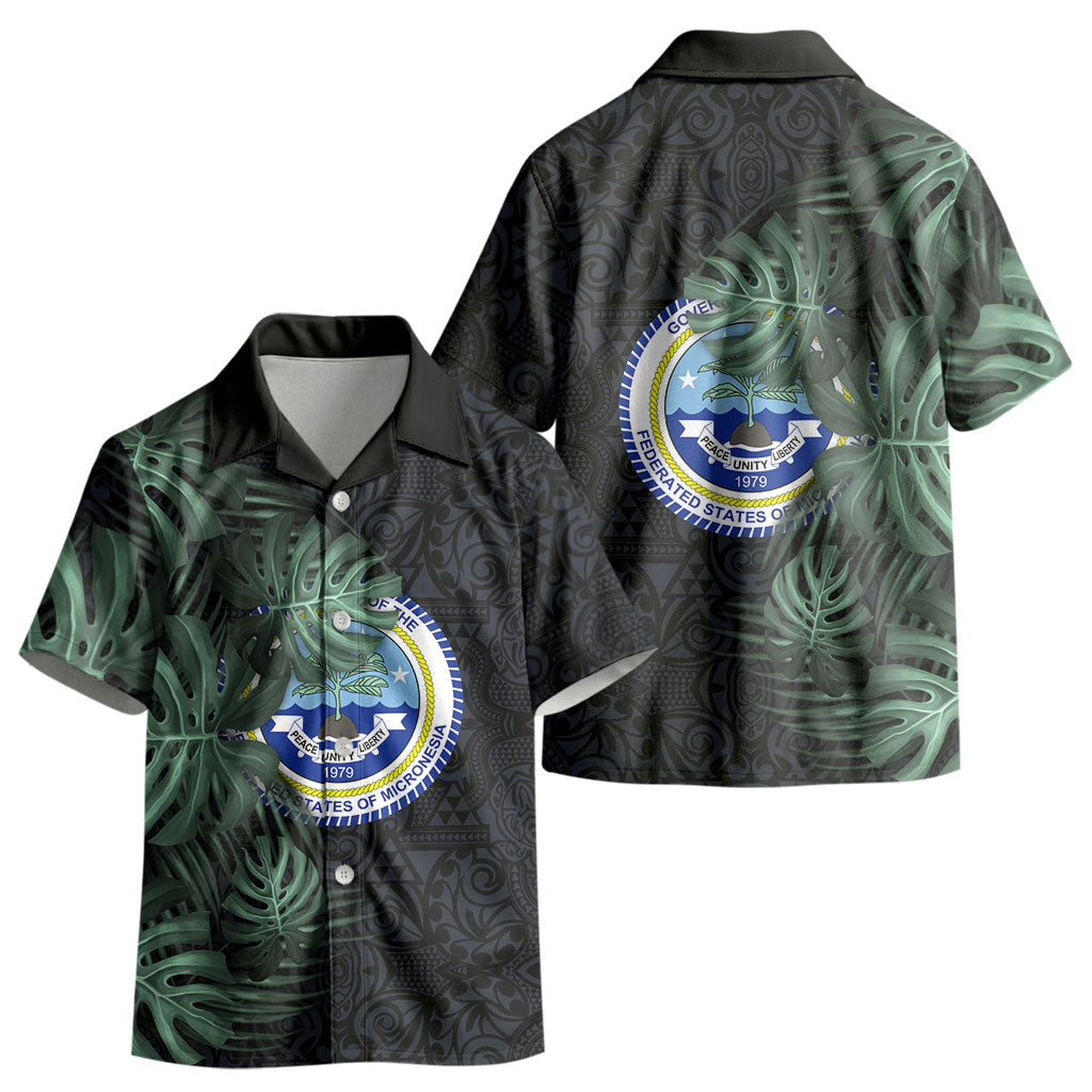 Federated States Of Micronesia Kid Hawaiian Shirt FSM Tropical Monstera Leaf Dark Tribal Pattern TS04 - Polynesian Pride
