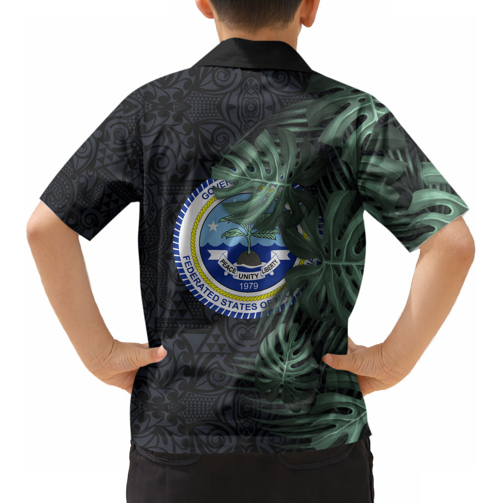 Federated States Of Micronesia Kid Hawaiian Shirt FSM Tropical Monstera Leaf Dark Tribal Pattern TS04 - Polynesian Pride