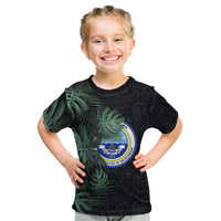 Federated States Of Micronesia Kid T Shirt FSM Tropical Monstera Leaf Dark Tribal Pattern TS04 Black Green - Polynesian Pride