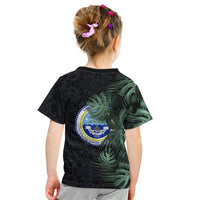 Federated States Of Micronesia Kid T Shirt FSM Tropical Monstera Leaf Dark Tribal Pattern TS04 - Polynesian Pride