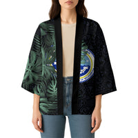 Federated States Of Micronesia Kimono FSM Tropical Monstera Leaf Dark Tribal Pattern TS04 - Polynesian Pride