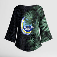 Federated States Of Micronesia Kimono Sleeve Blouse FSM Tropical Monstera Leaf Dark Tribal Pattern TS04 - Polynesian Pride