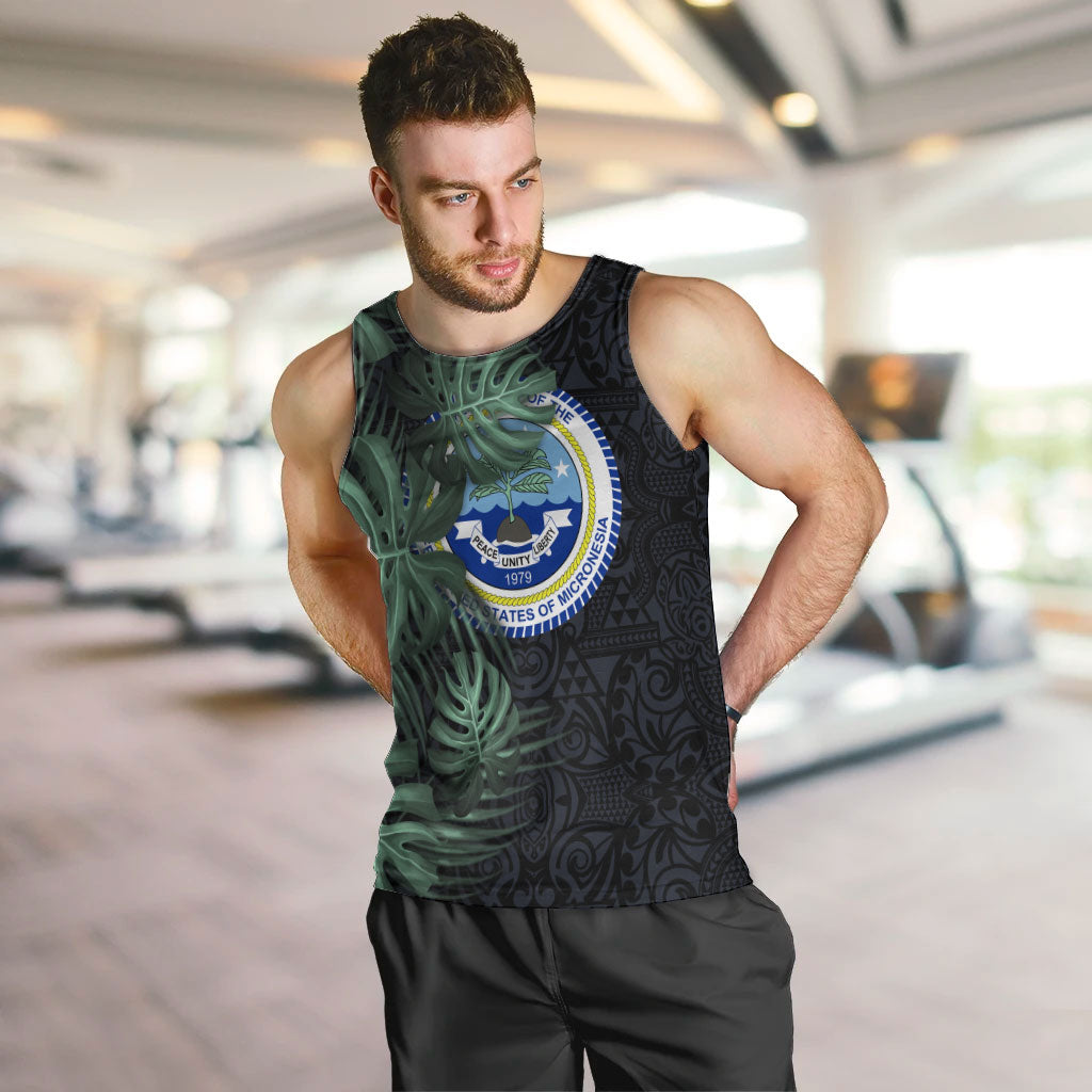 Federated States Of Micronesia Men Tank Top FSM Tropical Monstera Leaf Dark Tribal Pattern TS04 Black Green - Polynesian Pride